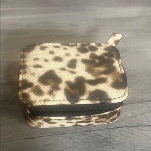 Leopard Print Zip Travel Pill Case - Gold and Brown